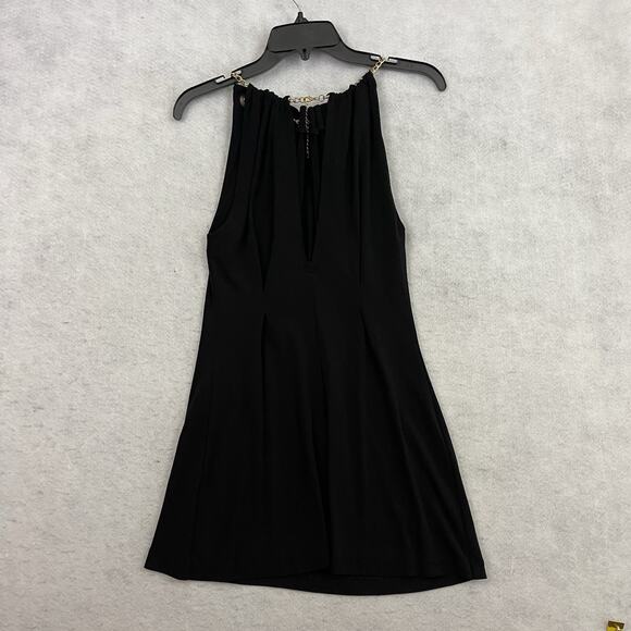 bebe Halter Top Womens Size XS Black Gold Chain Neckline USA Y2K Party Classy - Picture 4 of 9